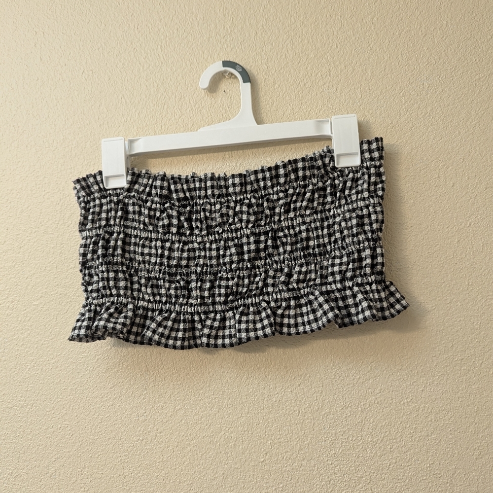 Zara Black and White Gingham Bandeau Top